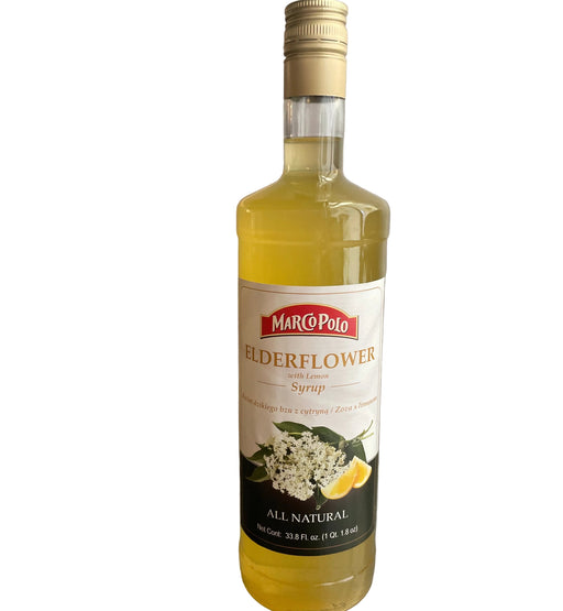 Bottle of Maropop Elderflower wine on a reflective surface