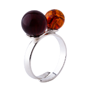 Double amber ball adjustable silver ring
