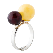 Milk and cherry amber ball adjustable silver ring
