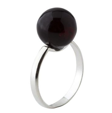 Minimalist, elegant ring with cherry amber, ball 12 mm