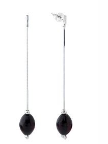 Dark cherry Baltic amber long hanging 925 silver earrings
