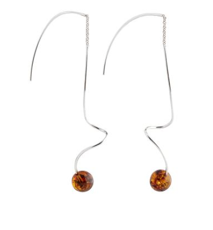 Silver 925 spring hanging earrings with an 8 mm Baltic amber ball