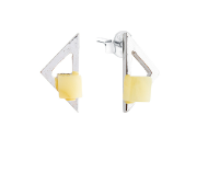 Silver Triangle earrings with a square milk amber element on a stick