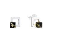 Silver Square earrings with a square Lemont/green amber element on a stick