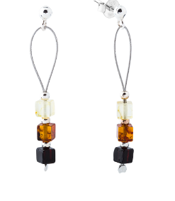 Delicate hanging silver earrings with natural colorful ball Baltic amber
