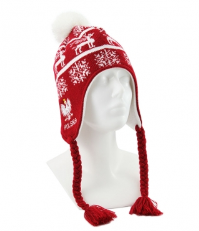 Red and white winter hat POLAND POLSKA