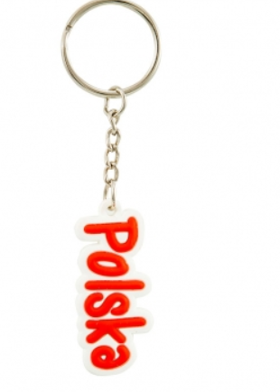 Rubber keychain, red Poland inscription POLSKA