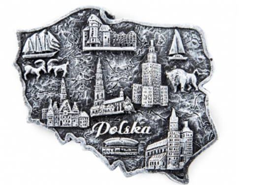 Contour magnet Poland (map) WHITE - BLACK POLSKA