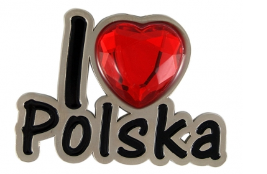 Metal magnet I love Poland - ruby