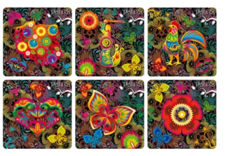 Folk cork coasters, set of 6 pcs.Polska