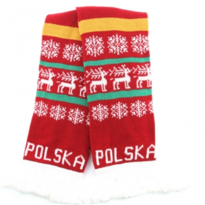 Red and white winter scarf POLSKA