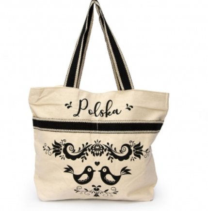 Polish black and white bag, tote, zipper, external pocket,torba, Polska