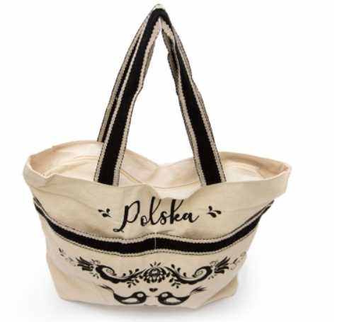 Polish black and white bag, tote, zipper, external pocket,torba, Polska