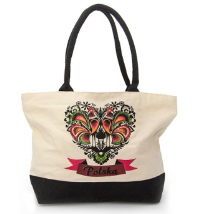 Polish heart bag - zipper, tote, inside pocket, torba,Polska