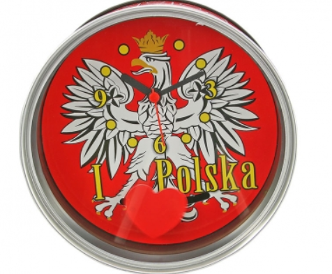 Clock in a large tin, Poland, Polska