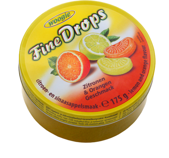 WOOGIE "Fine Drops" Lemon and Orange Candies, Austria, 200g