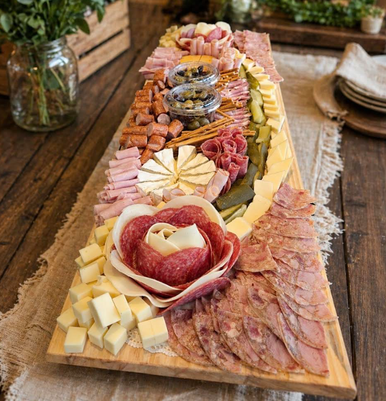 Meat and Cheese Cold Cuts Platter on the wood board 3ft x 1ft