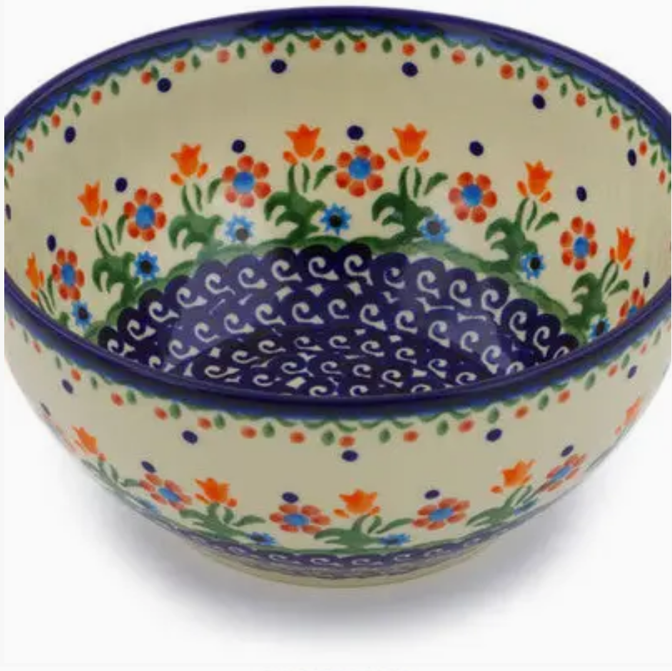 POLISH POTTERY BOLESLAWIEC Bowl 6" Spring Flowers Theme