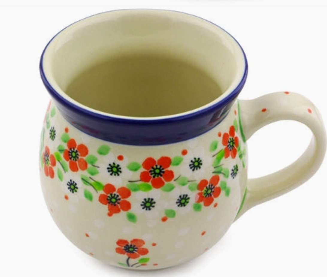 POLISH POTTERY BOLESLAWIEC Bubble Mug 16 oz Simple Scarlet Theme
