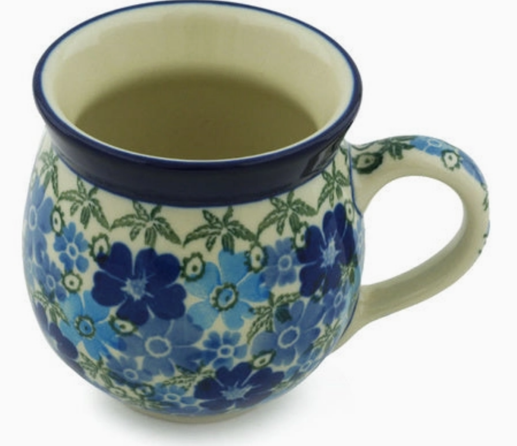 POLISH POTTERY BOLESLAWIEC Bubble Mug 12oz Fields of Blue Theme Unikat