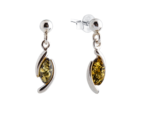 Silver 925 and Baltic amber dangling hanging green earrings