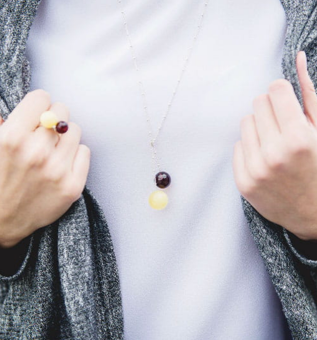 Original classic amber ball necklace on a silver chain