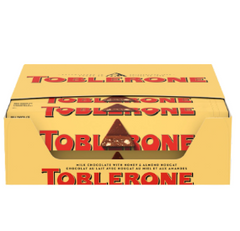 Box of Toblerone chocolate bars on a white background