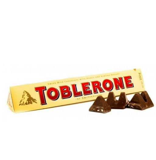 Toblerone chocolate bar with packaging on a white background