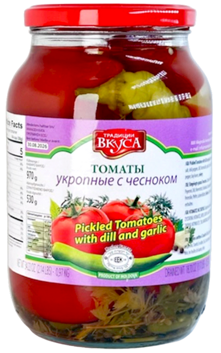 TOMATOES WITH DILL & GARLIC, KOSHER,TRADICII VKUSA, (JAR), MOLDOVA, 0.97L