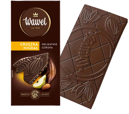WAWEL PREMIUM CHOCOLATE PEAR AND ALMOND, CZEKOLADA GRUSZKA I MIGDAL,90G
