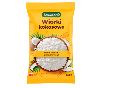 Bakalland coconut flakes package on a transparent background
