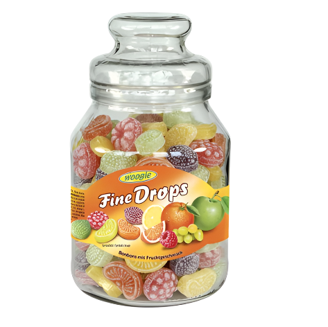 WOOGIE "Fine Drops" MIX FRUIT, JAR, Candies, Austria, 966g
