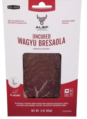 ALEF UNCURED WAGYU BRESAOLA SLICED 3oz Gluten Free