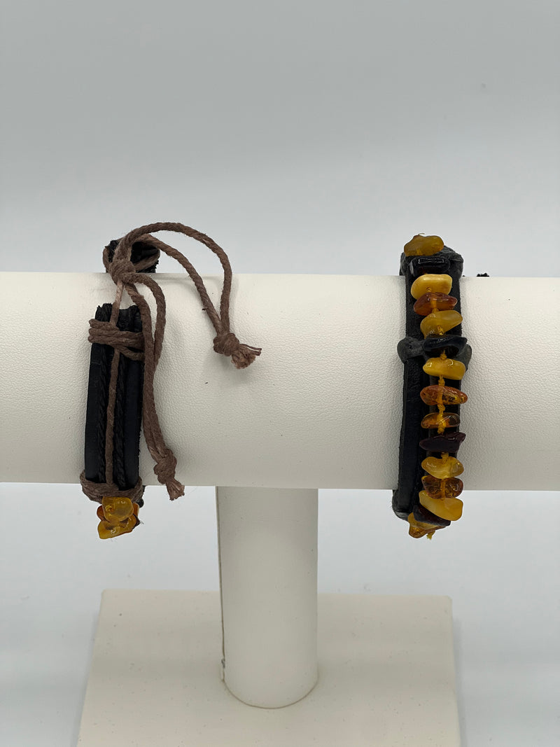 Leather Bracelet With Baltic See Amber Pieces
