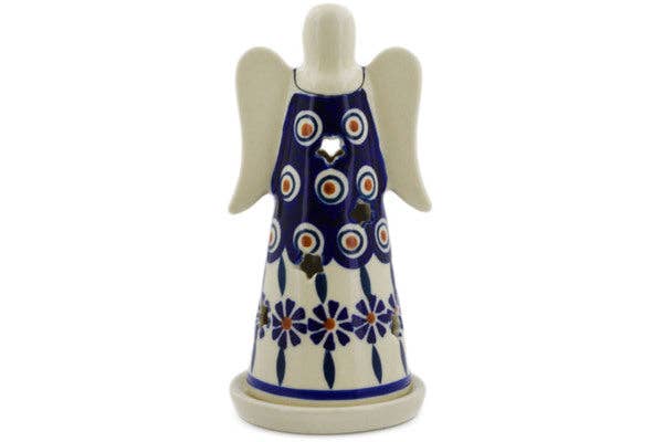 Candle Holder 6" Peacock Theme, polish pottery Boleslawiec