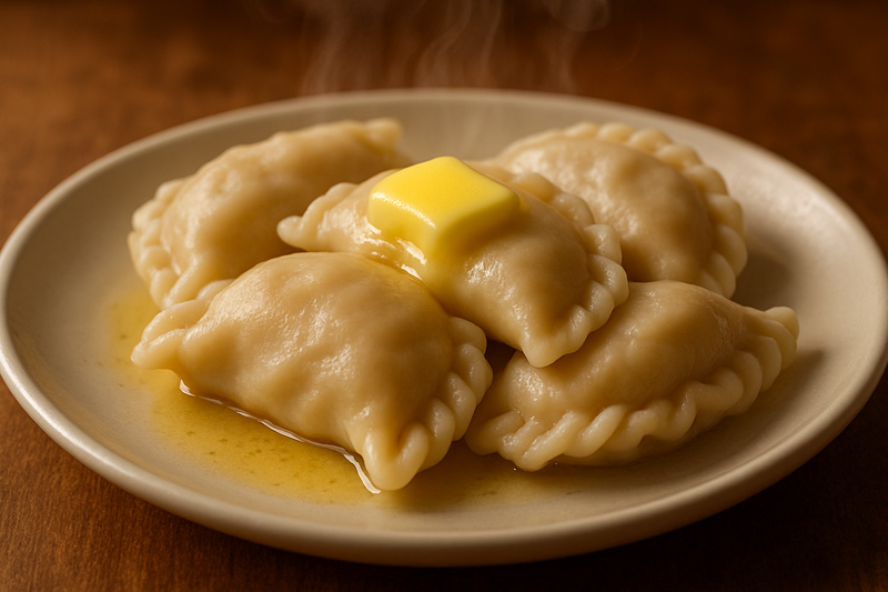 boiled pierogi with butter toping