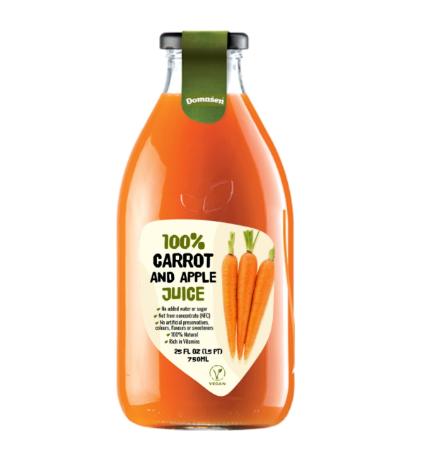 CARROT and APPLE 100% JUICE, 0.75L, DOMASEN, Serbia