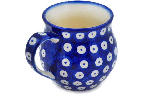 Bubble Mug 13 oz Blue Eyed Peacock Theme, kubek, polish pottery, Boleslawiec