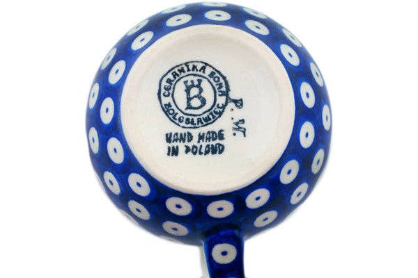 Bubble Mug 13 oz Blue Eyed Peacock Theme, kubek, polish pottery, Boleslawiec