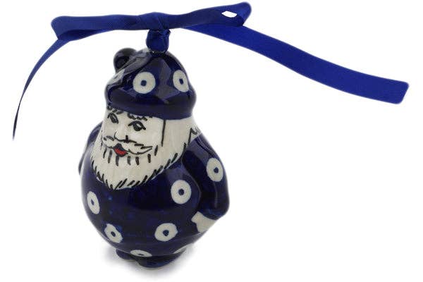 Santa Claus Ornament 4" Peacock Eyes Theme, polish pottery Boleslawiec
