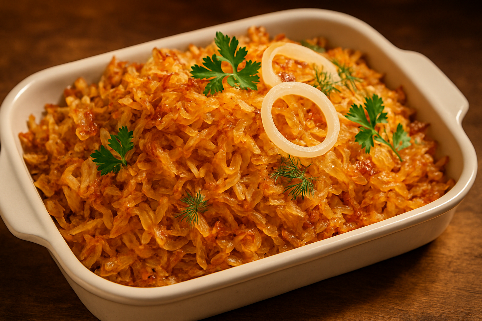deli tray full of FRIED SAUERKRAUT