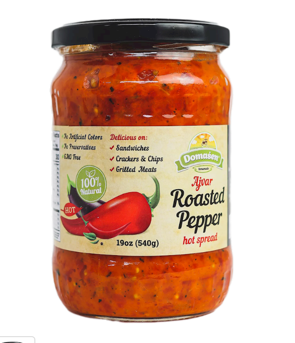 DOMASEN AJVAR ROESTED PEPPERS HOT SPREAD 19OZ, Macedonia
