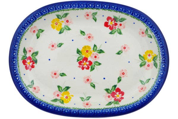 Oval Platter 11" polish pottery Boleslawiec Hibiscus Splendor Theme