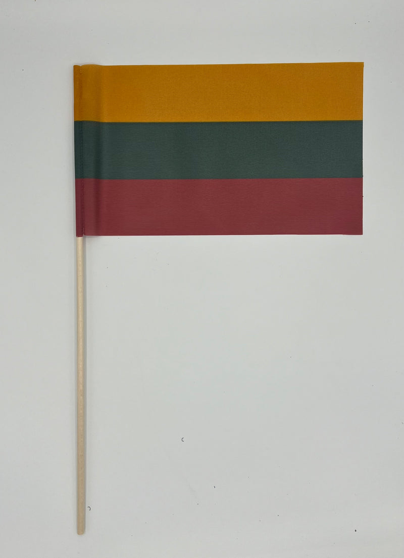 Tricolor flag with a wooden handle