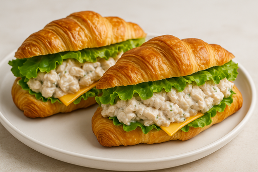 French croissants with our homemade chicken salad, American cheese and lettuce.

