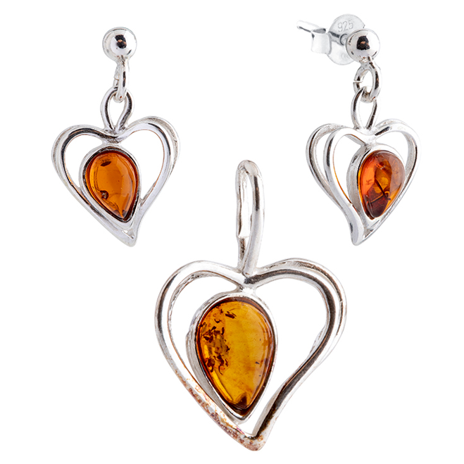 Silver Heart jewelry set: earrings + pendant
