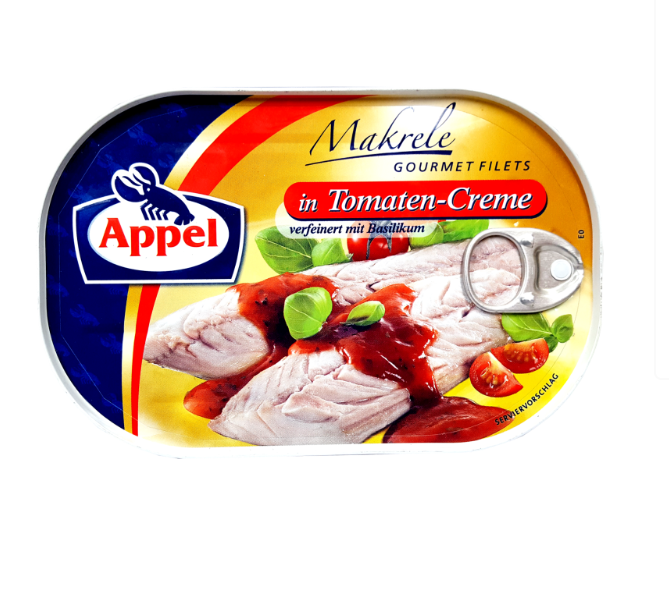 APPEL Mackerel Fillets in Tomaten-Creme with Basil, Germany, 200g