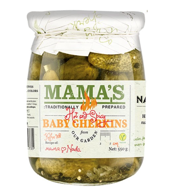 MAMA'S BABY GHERKINS DILL HOT, 19OZ, Macedonia