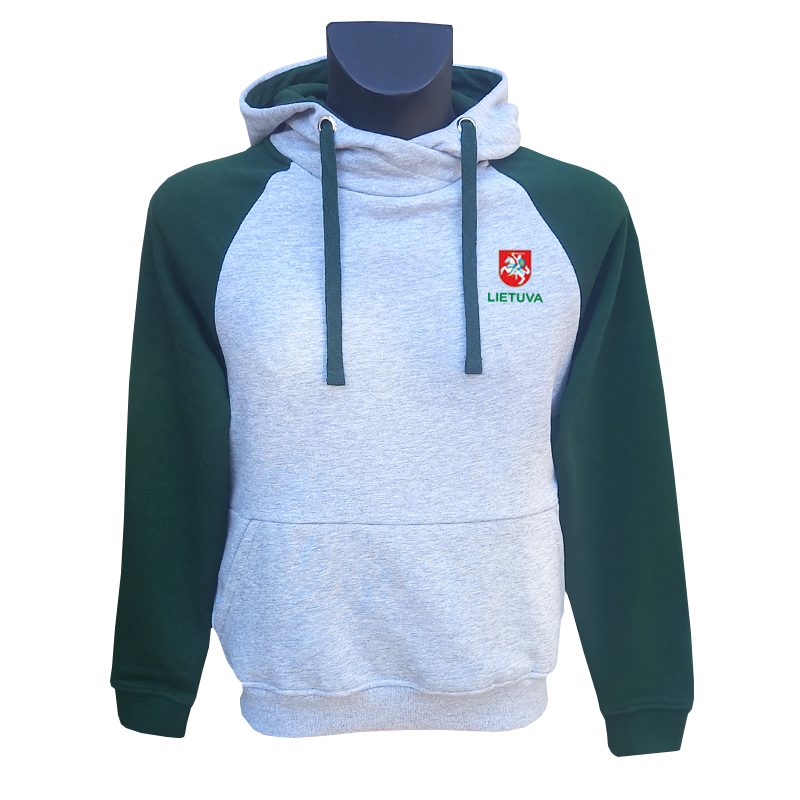 High-quality gray-green hoodie with the inscription "Lietuva" and Vytis