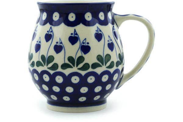 Bubble Mug 15 oz Bleeding Heart Peacock Theme, polish pottery Boleslawiec, kubek